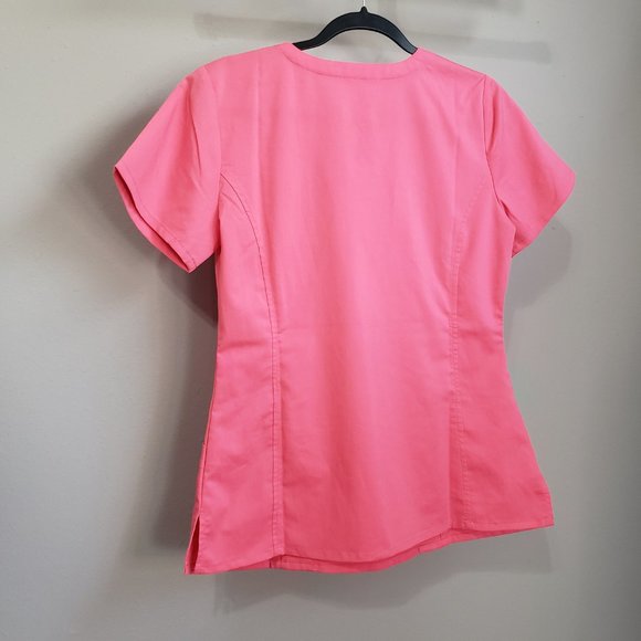 Purple Label by Healing Hands Pink Jasmine V-Neck Stretch Solid Scrub Top Small - Picture 12 of 12